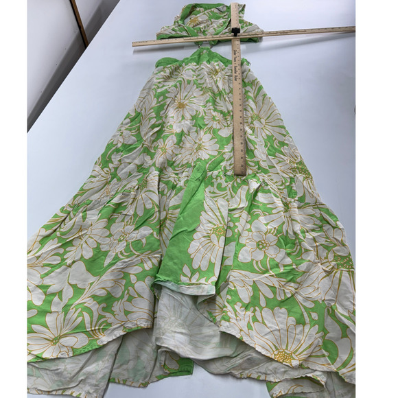 Sandro Dress Womens 36 Small Green Floral Ludmila Cutout Midi Linen Blend - Picture 12 of 15